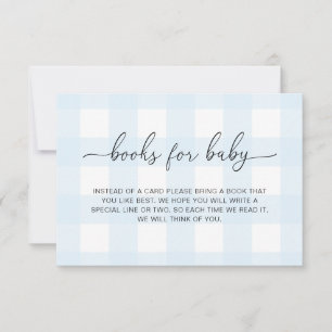 Blaue Gingham-Bücher für Babykarte Einladung