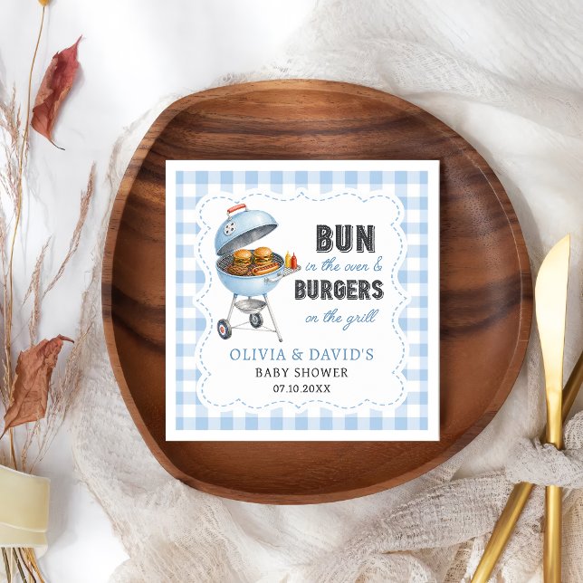 Blaue Gingham-Burger-BBQ-Baby-Shower-Servietten Serviette (Von Creator hochgeladen)