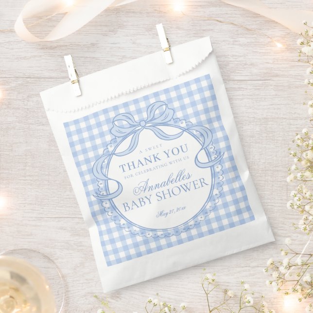 Blaue Gingham Coquette Bogen Babyparty-Dessert Geschenktütchen (Ausgeschnitten)