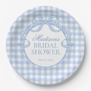 Blaue Gingham Coquette Schleife Brautparty Pappteller