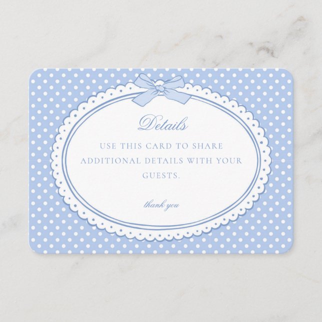 Blaue Gingham Coquette Schleife Details Karte (Vorderseite)