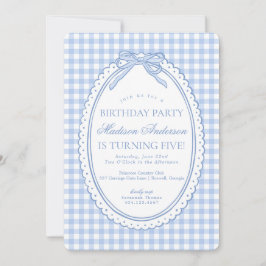 Blaue Gingham Coquette Schleife Geburtstagsfeier Einladung
