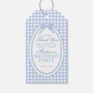 Blaue Gingham Coquette Schleife Geburtstagsfeier M Geschenkanhänger