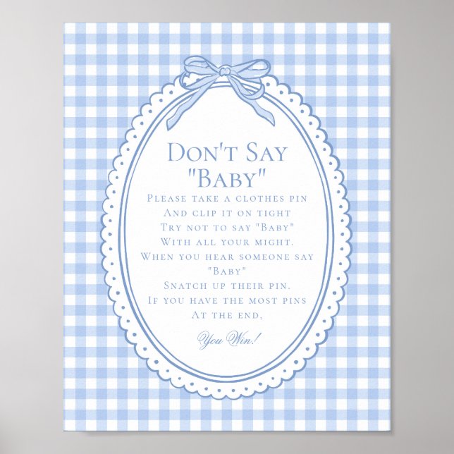 Blaue Gingham Coquette Schleife Sag Nicht Baby Spi Poster (Vorne)