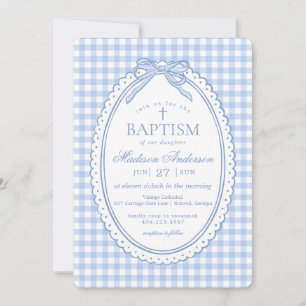 Blaue Gingham Coquette Schleife Taufe Einladung