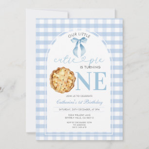 Blaue Gingham Cutie Pie Erstgeburtstagseinladung Einladung