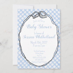 Blaue Gingham-Einladung zur Babyparty mit Schleife Einladung
