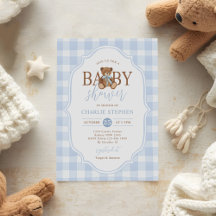 Blaue Gingham Elegante Teddybär-Baby-Party