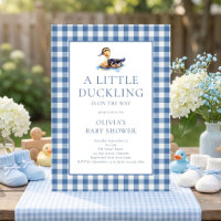 Blaue Gingham-Enten-Baby-Party