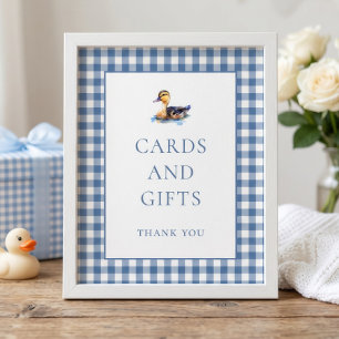 Blaue Gingham-Enten-Karten-Geschenke-Baby-Shower-S Poster