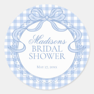 Blaue Gingham Flirt Bow Brautparty Siegel Runder Aufkleber