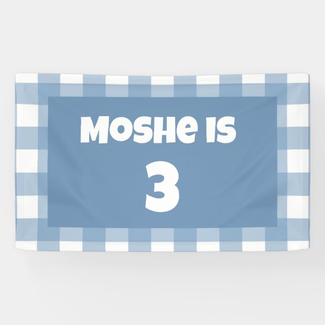 Blaue Gingham-Geburtstagsbanner Banner (Horizontal)