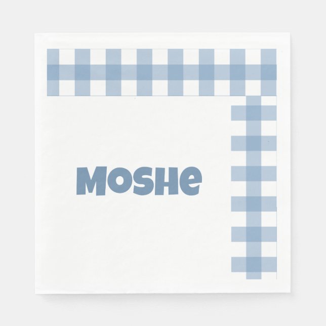 Blaue Gingham-Geburtstagsserviette Serviette (Vorderseite)