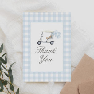 Blaue Gingham-Golf-Baby-Party Dankeskarte