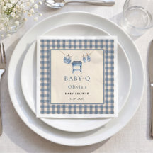 Blaue Gingham-Grill-Wäscheleine-Baby-Party