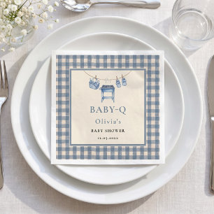 Blaue Gingham-Grill-Wäscheleine-Baby-Party Serviette