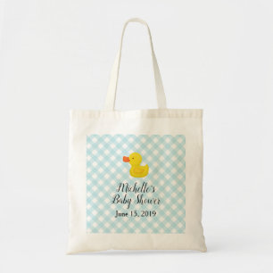 Blaue Gingham-Gummiente Babyparty Tragetasche