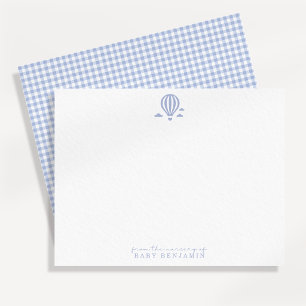 Blaue Gingham-Heißluftballon-Kinderzimmer-Grußkart Einladung