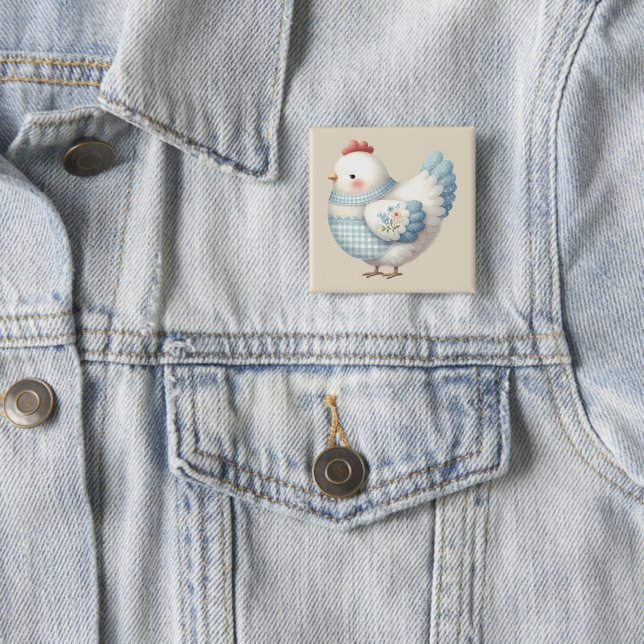 Blaue Gingham-Henne im Cottage-Stil Button (Beispiel)