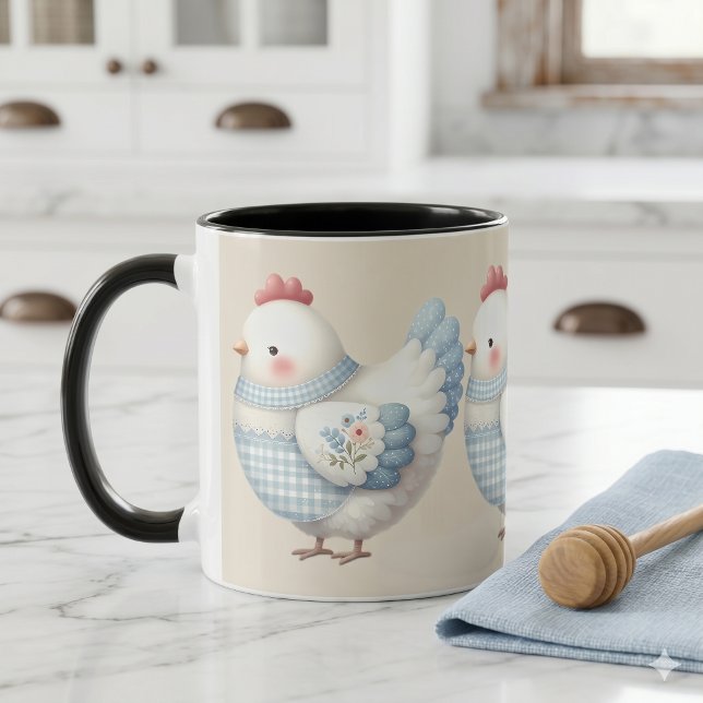 Blaue Gingham-Henne im Cottage-Stil Tasse (Blue Gingham Cottage Hen Mug)