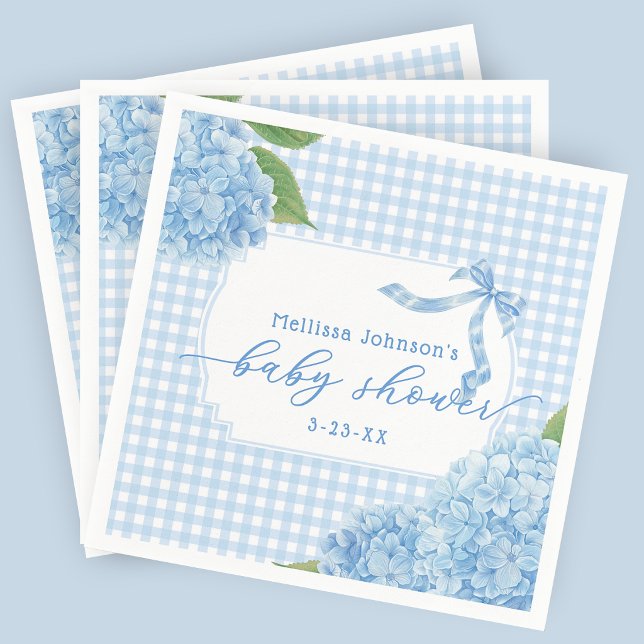 Blaue Gingham-Hortensien-Baby- Boy-Shower Serviette (Von Creator hochgeladen)