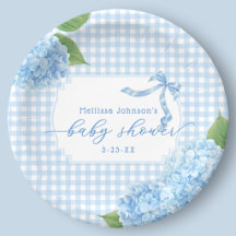 Blaue Gingham Hortensien Jungen Baby Shower