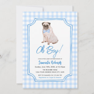 Blaue Gingham-Hund-Jungen-Baby-Party Einladung