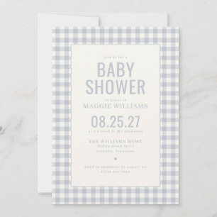 Blaue Gingham-Jungen-Baby-Party Einladung