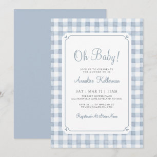 Blaue Gingham-Jungen-Baby-Party Einladung