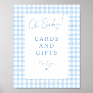 Blaue Gingham-Jungen-Baby-Party-Tischdeko Poster