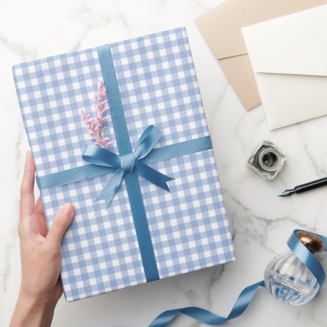 Blaue Gingham-Karierung Geschenkpapier (Schenken)