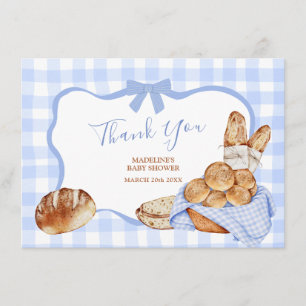 Blaue Gingham-Karo-Brötchen im Ofen Dankeskarten Begleitkarte
