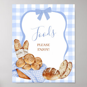 Blaue Gingham-Karo-Brötchen im Ofen Food Party Sch Poster