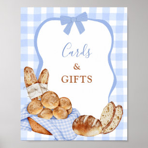 Blaue Gingham-Karo-Brötchen im Ofen Karten und Ges Poster