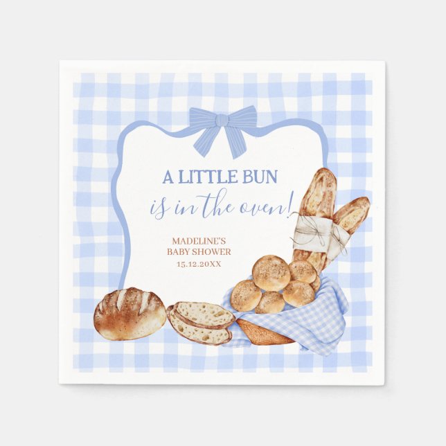 Blaue Gingham Karo Brötchen im Ofen Papiertaschent Serviette (Vorderseite)