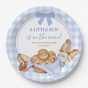 Blaue Gingham-Karo-Brötchen im Ofen-Papierteller Pappteller