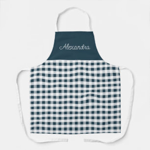 Blaue Gingham-Karo-Erwachsene Personalisierte Koch Schürze