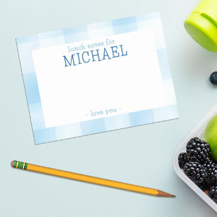 Blaue Gingham-Karo-Kinder personalisierte Mittages Post-it Klebezettel