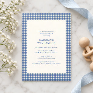 Blaue Gingham-Karo-Plaid-Herbst-Baby-Party Einladung