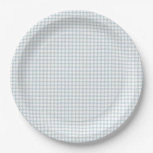 Blaue Gingham-Karo-Preppy-Cottagecore-Baby-Party Pappteller