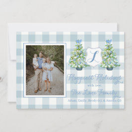 Blaue Gingham-Karo-Weihnachtskarte Einladung