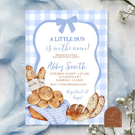 Blaue Gingham-Karobund-Backofen-Baby-Party-Einladu Einladung