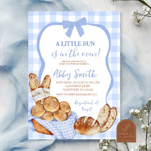 Blaue Gingham-Karobund-Backofen-Baby-Party-Einladu Einladung