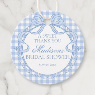 Blaue Gingham-Kokette-Bogen-Junggesellinnen-Abschi Geschenkanhänger