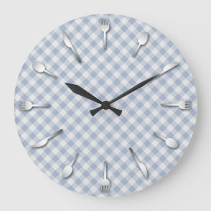 Blaue Gingham-Küchen-Uhr - Land-Western Große Wanduhr