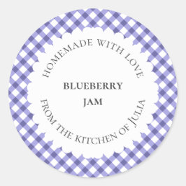 Blaue Gingham-Lebensmitteljar-Etiketten für hausge Runder Aufkleber