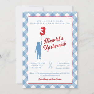 Blaue Gingham mit roter Ballon-Upsherin-Foto-Einla Einladung