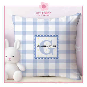 Blaue Gingham-Monogrammierung Kissen
