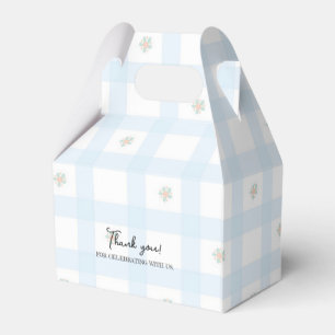 Blaue Gingham-Muster-Blumen-Cartoon-Partyartikel Geschenkschachtel