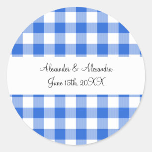 Blaue Gingham-Muster-Gastgeschenke Hochzeiten Runder Aufkleber